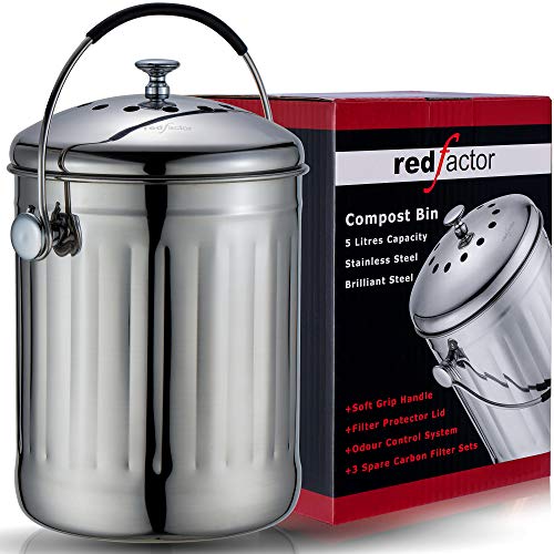 RED FACTOR Deluxe Seau Compost Inodore en Acier Inoxydable pour Cuisine - Poubelle  Compost Cuisine - Comprend Filtres à Charbon de Rechange (Designer Mat, 5  litres) : : Cuisine et Maison