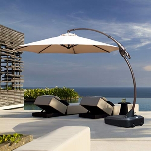 Grand patio Parasol Déporté Ø 330 cm – Inclinable avec Pied – Manivelle Anti-Retour – Protection UV 50+